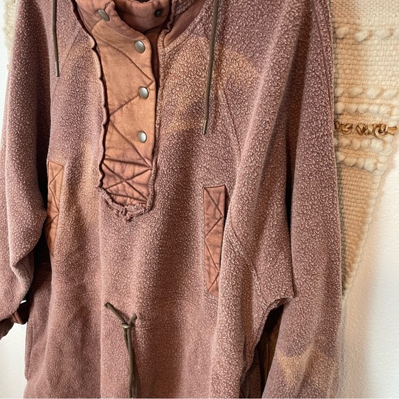 Free People Jacket Hood Pullover Sadie Surplus Fleece We The Free Brown Large M - Picture 4 of 7